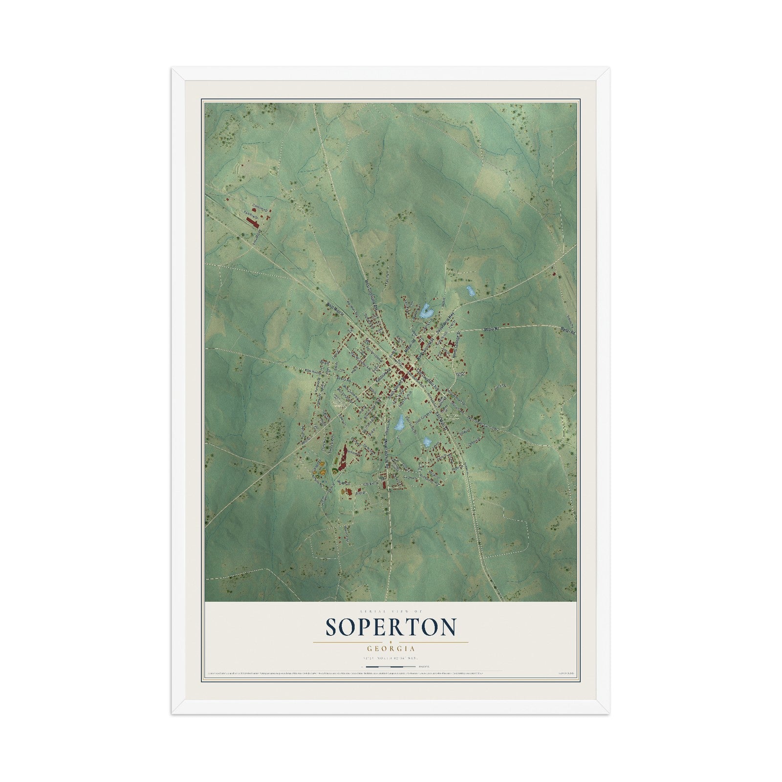 Soperton, Georgia map print, 12" x 18" W/ White Ayous Wood Frame mockup