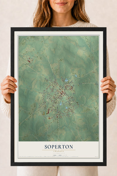 Soperton, Georgia map print, 18" x 24" W/ Black Ayous Wood Frame mockup
