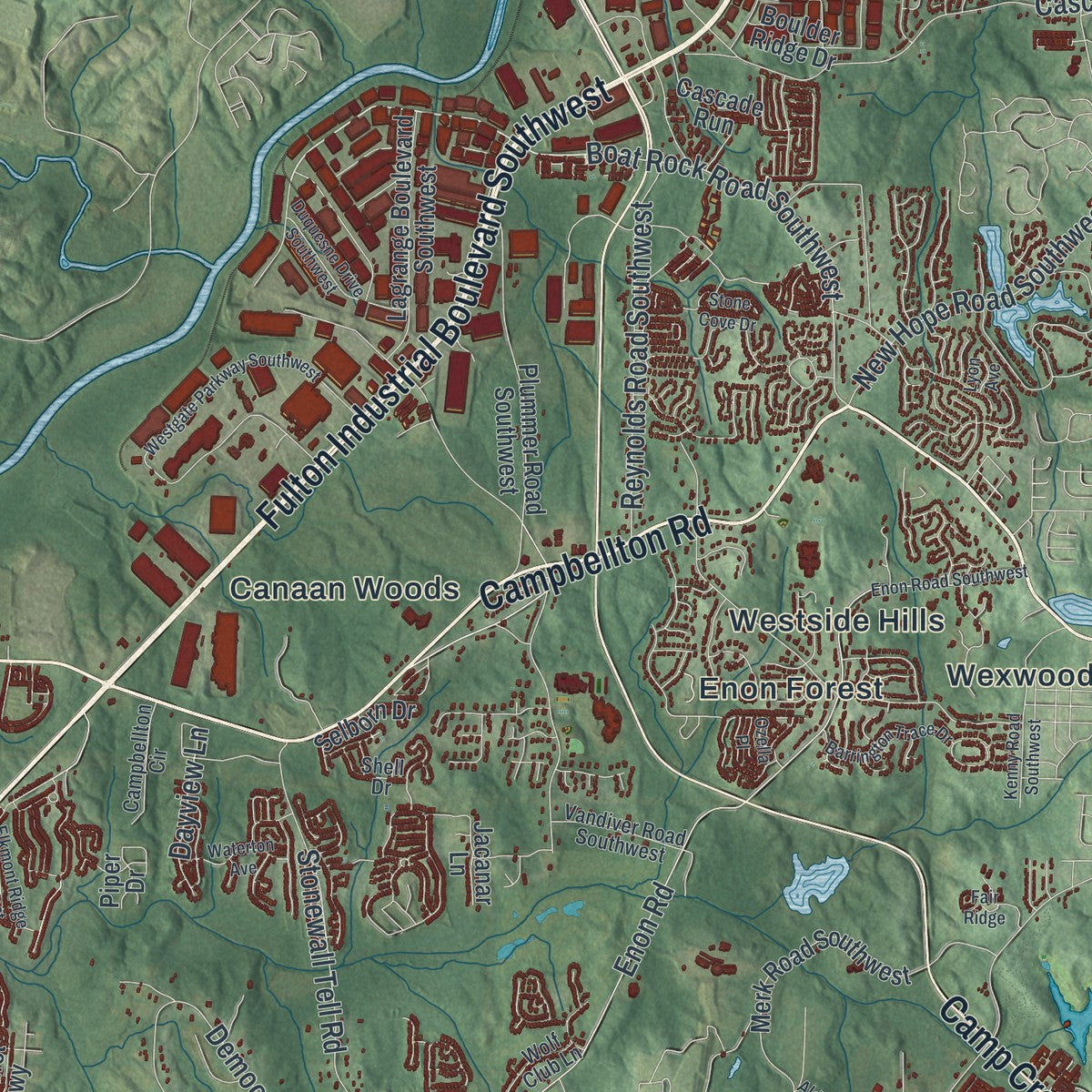 Close-up 2 of the South Fulton, Georgia map artwork