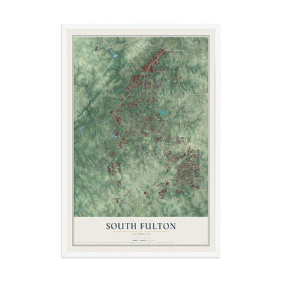South Fulton, Georgia map print, 12" x 18" W/ White Ayous Wood Frame mockup
