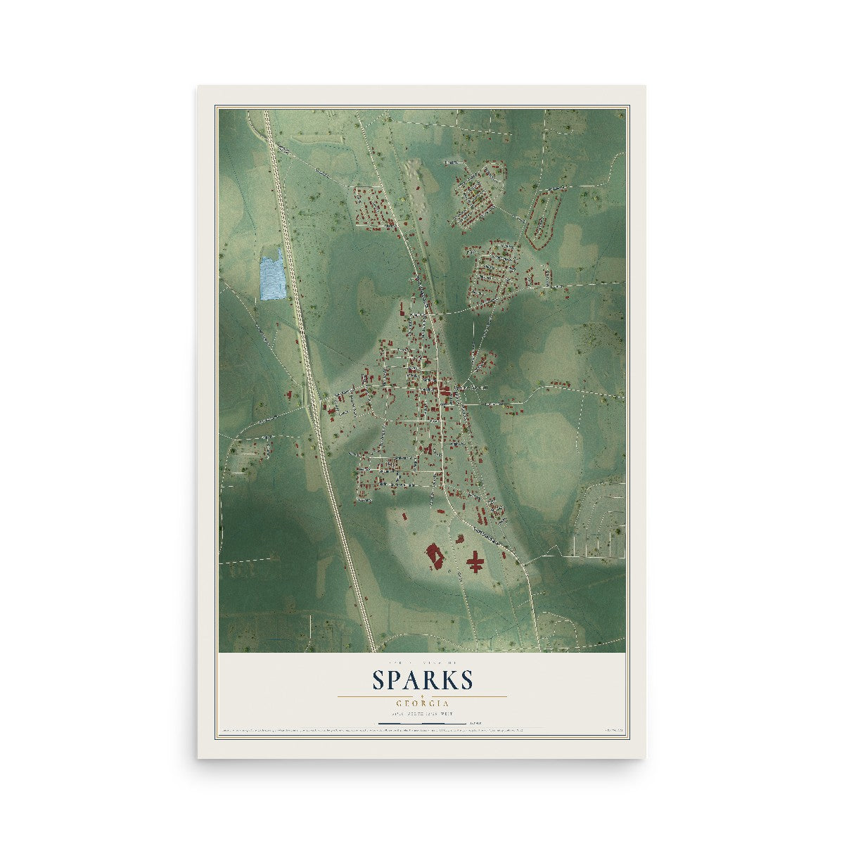 Sparks, Georgia map print, 12" x 18" Archival Matte Print mockup