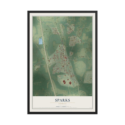 Sparks, Georgia map print, 12" x 18" W/ Black Ayous Wood Frame mockup