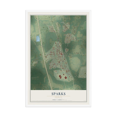 Sparks, Georgia map print, 12" x 18" W/ White Ayous Wood Frame mockup