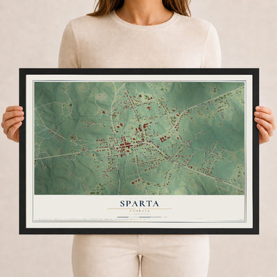 Sparta, Georgia map print, 12" x 18" W/ Black Ayous Wood Frame mockup