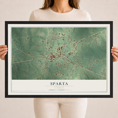 Sparta, Georgia map print, 18" x 24" W/ Black Ayous Wood Frame mockup