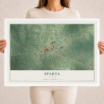 Sparta, Georgia map print, 18" x 24" W/ White Ayous Wood Frame mockup