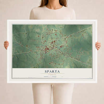 Sparta, Georgia map print, 24" x 36" W/ White Ayous Wood Frame mockup