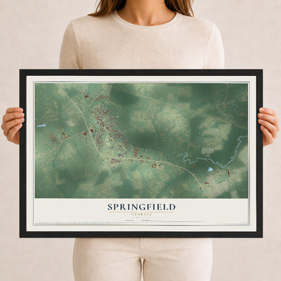 Springfield, Georgia map print, 12" x 18" W/ Black Ayous Wood Frame mockup