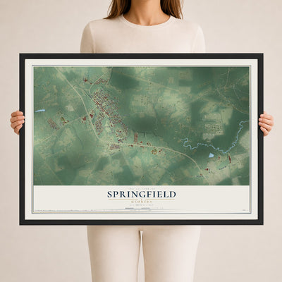 Springfield, Georgia map print, 24" x 36" W/ Black Ayous Wood Frame mockup