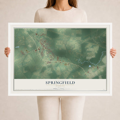 Springfield, Georgia map print, 24" x 36" W/ White Ayous Wood Frame mockup