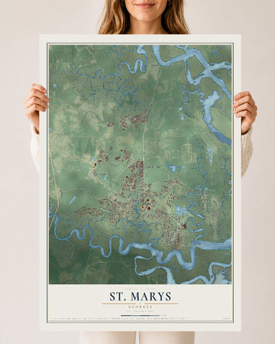 St. Marys, Georgia map print, 24" x 36" Archival Matte Print mockup