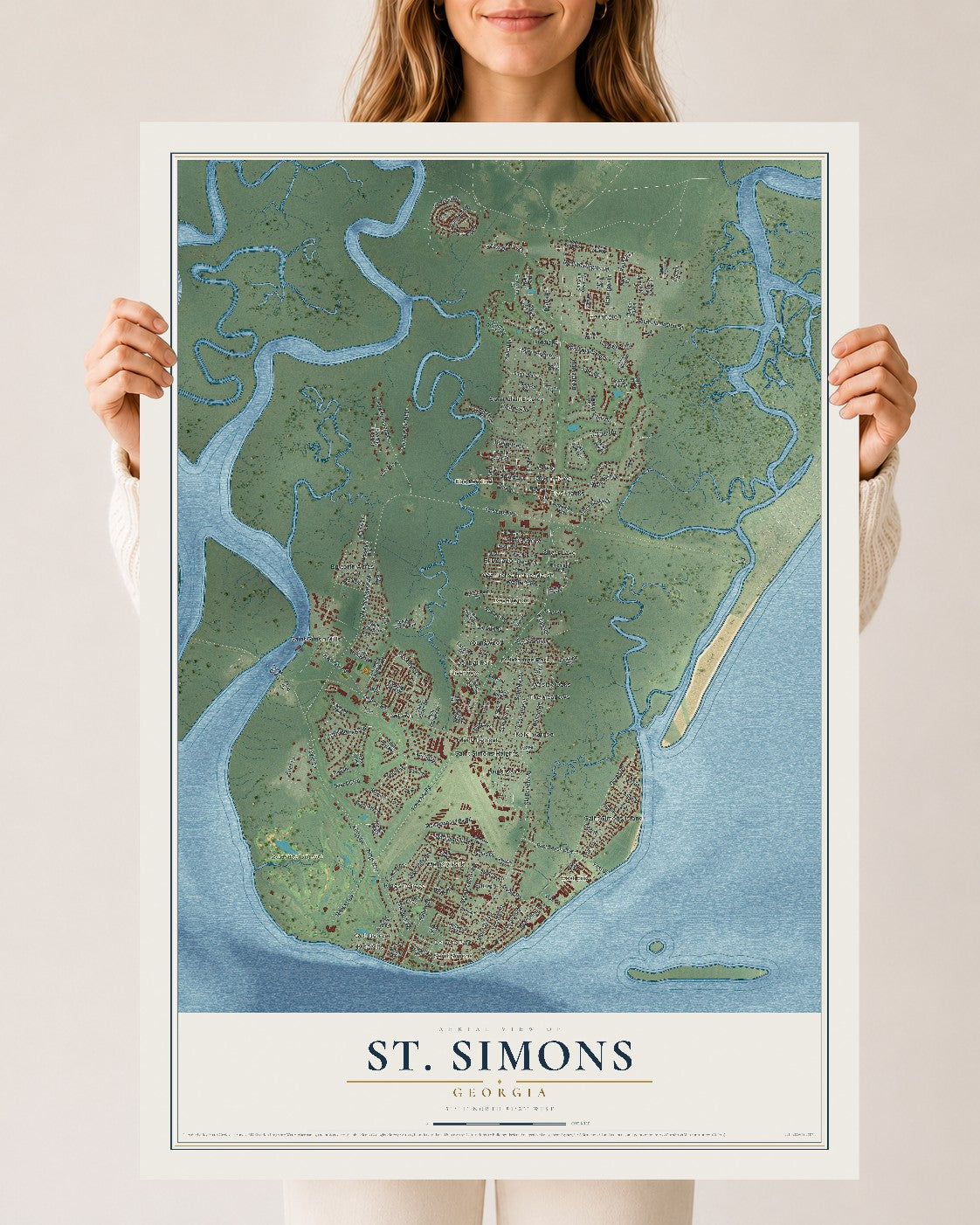 St. Simons, Georgia map print, 24" x 36" Archival Matte Print mockup