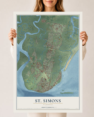 St. Simons, Georgia map print, 24" x 36" Archival Matte Print mockup