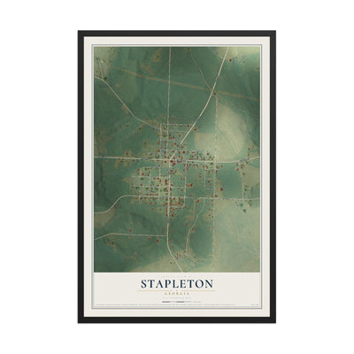 Stapleton, Georgia map print, 12" x 18" W/ Black Ayous Wood Frame mockup