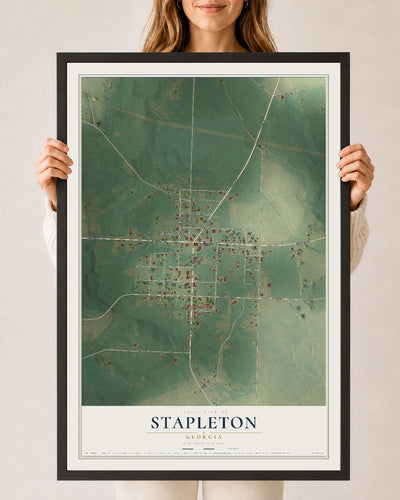 Stapleton, Georgia map print, 24" x 36" W/ Black Ayous Wood Frame mockup