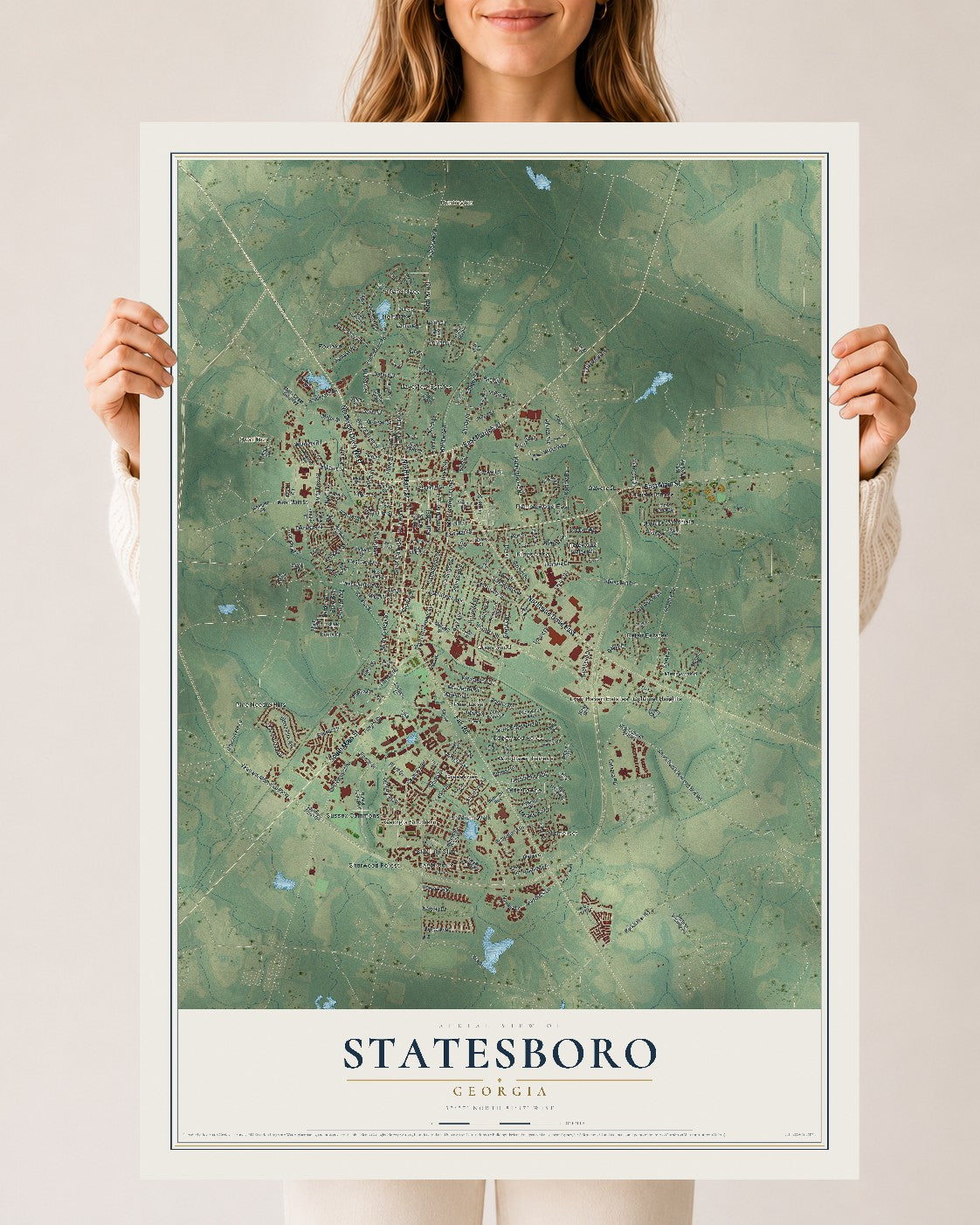 Statesboro, Georgia map print, 24" x 36" Archival Matte Print mockup