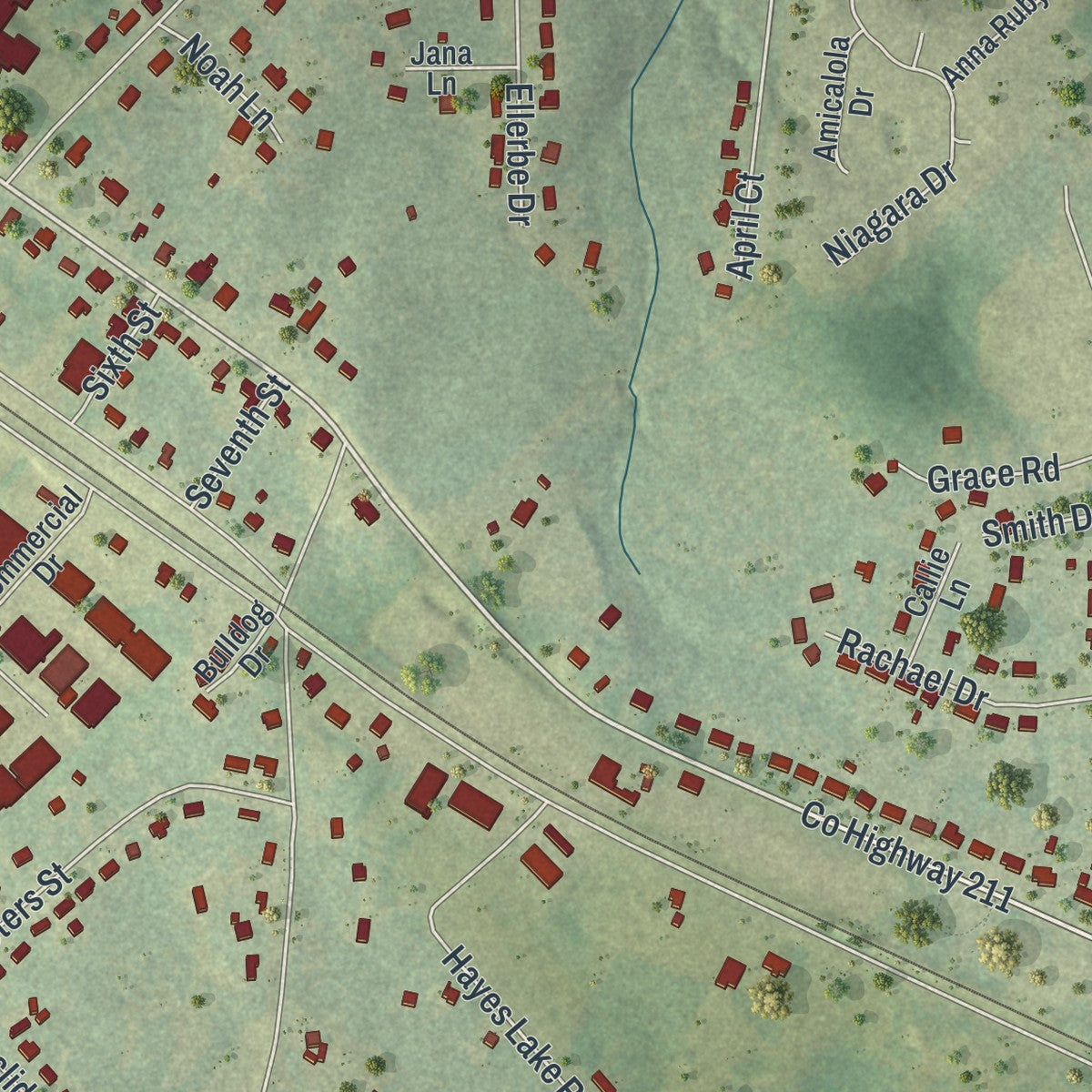 Close-up 1 of the Statham, Georgia map artwork