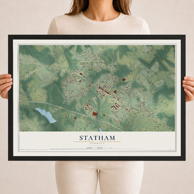 Statham, Georgia map print, 18" x 24" W/ Black Ayous Wood Frame mockup