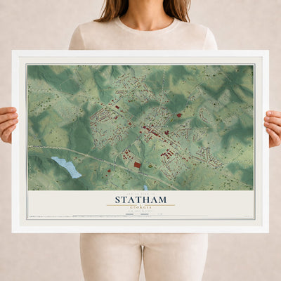 Statham, Georgia map print, 18" x 24" W/ White Ayous Wood Frame mockup