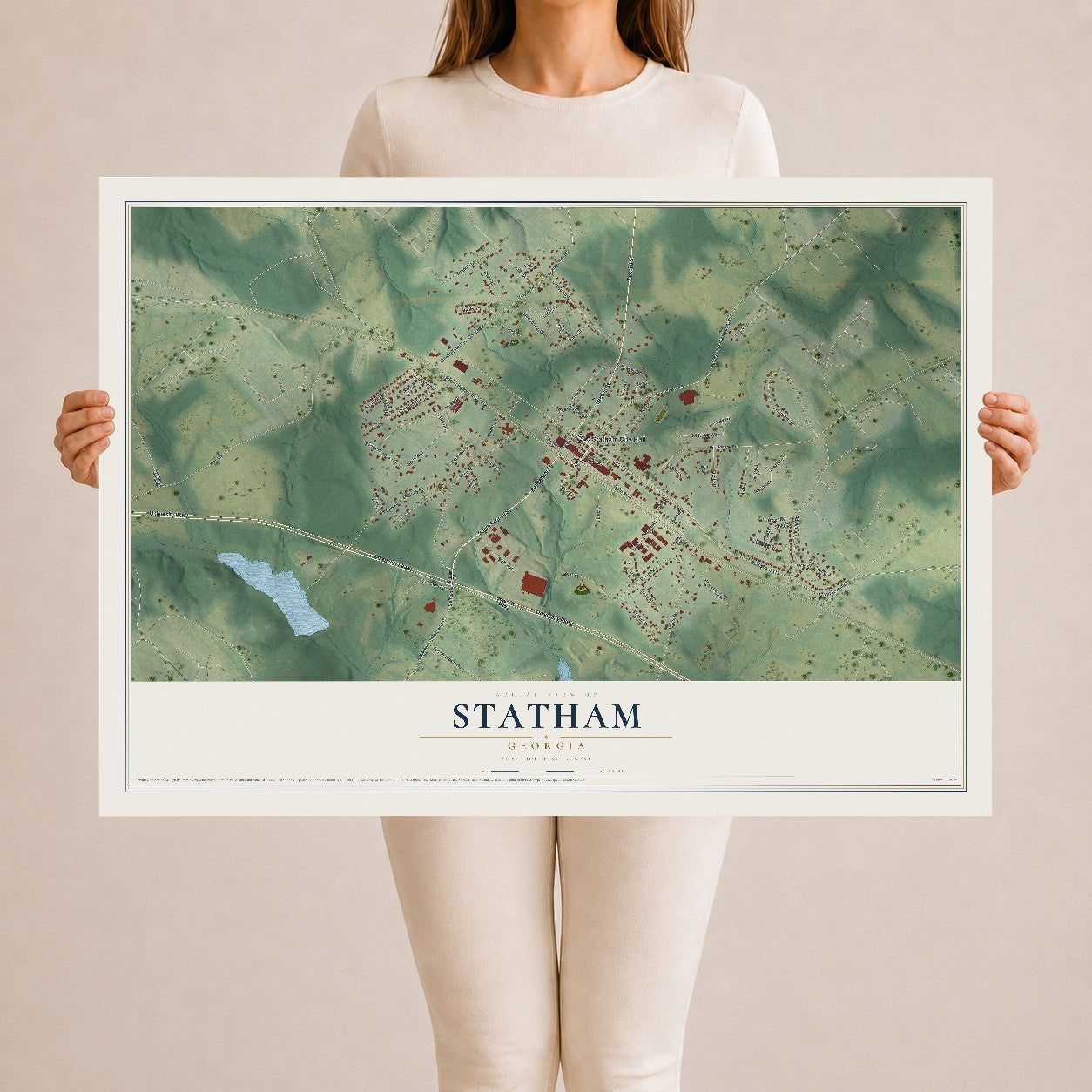Statham, Georgia map print, 24" x 36" Archival Matte Print mockup