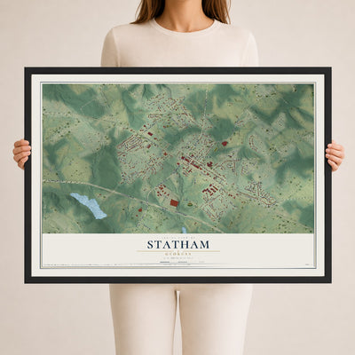 Statham, Georgia map print, 24" x 36" W/ Black Ayous Wood Frame mockup