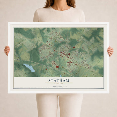 Statham, Georgia map print, 24" x 36" W/ White Ayous Wood Frame mockup