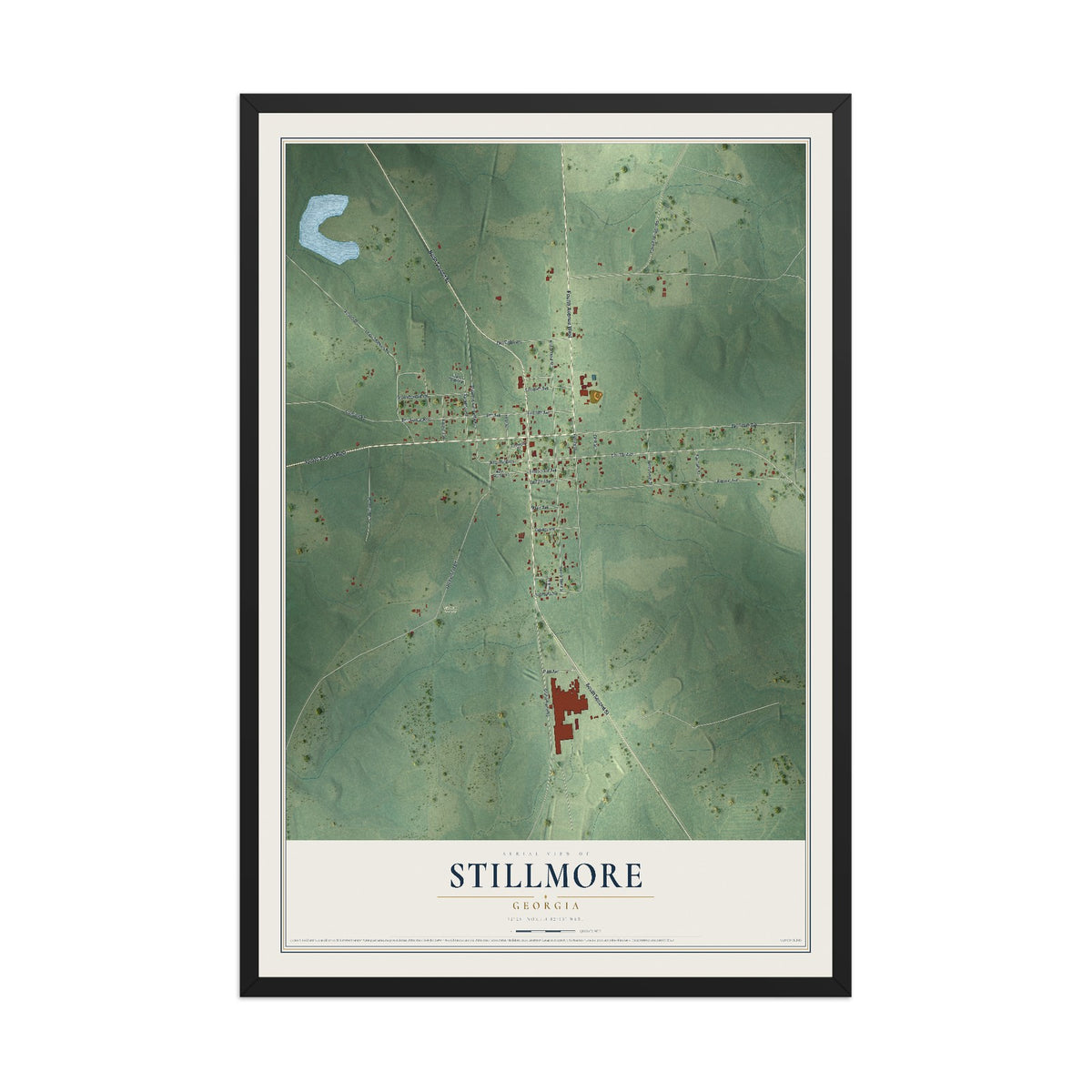 Stillmore, Georgia map print, 12" x 18" W/ Black Ayous Wood Frame mockup