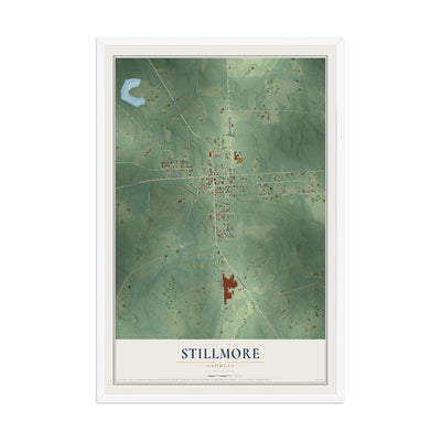 Stillmore, Georgia map print, 12" x 18" W/ White Ayous Wood Frame mockup