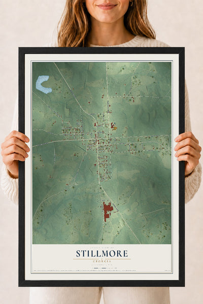 Stillmore, Georgia map print, 18" x 24" W/ Black Ayous Wood Frame mockup
