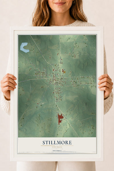 Stillmore, Georgia map print, 18" x 24" W/ White Ayous Wood Frame mockup