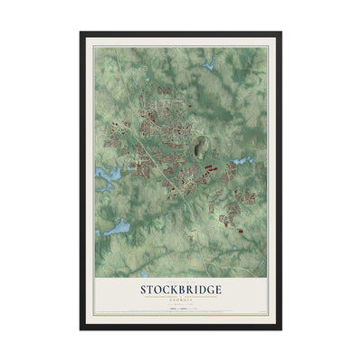 Stockbridge, Georgia map print, 12" x 18" W/ Black Ayous Wood Frame mockup