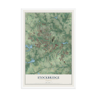 Stockbridge, Georgia map print, 12" x 18" W/ White Ayous Wood Frame mockup