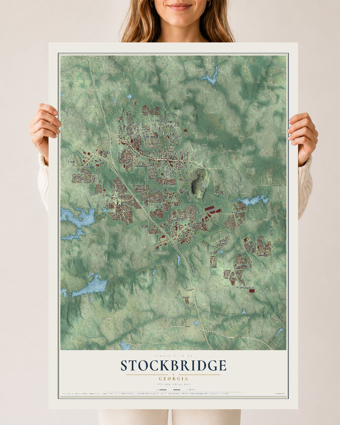 Stockbridge, Georgia map print, 24" x 36" Archival Matte Print mockup