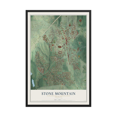 Stone Mountain, Georgia map print, 12" x 18" W/ Black Ayous Wood Frame mockup