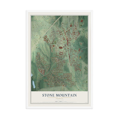Stone Mountain, Georgia map print, 12" x 18" W/ White Ayous Wood Frame mockup