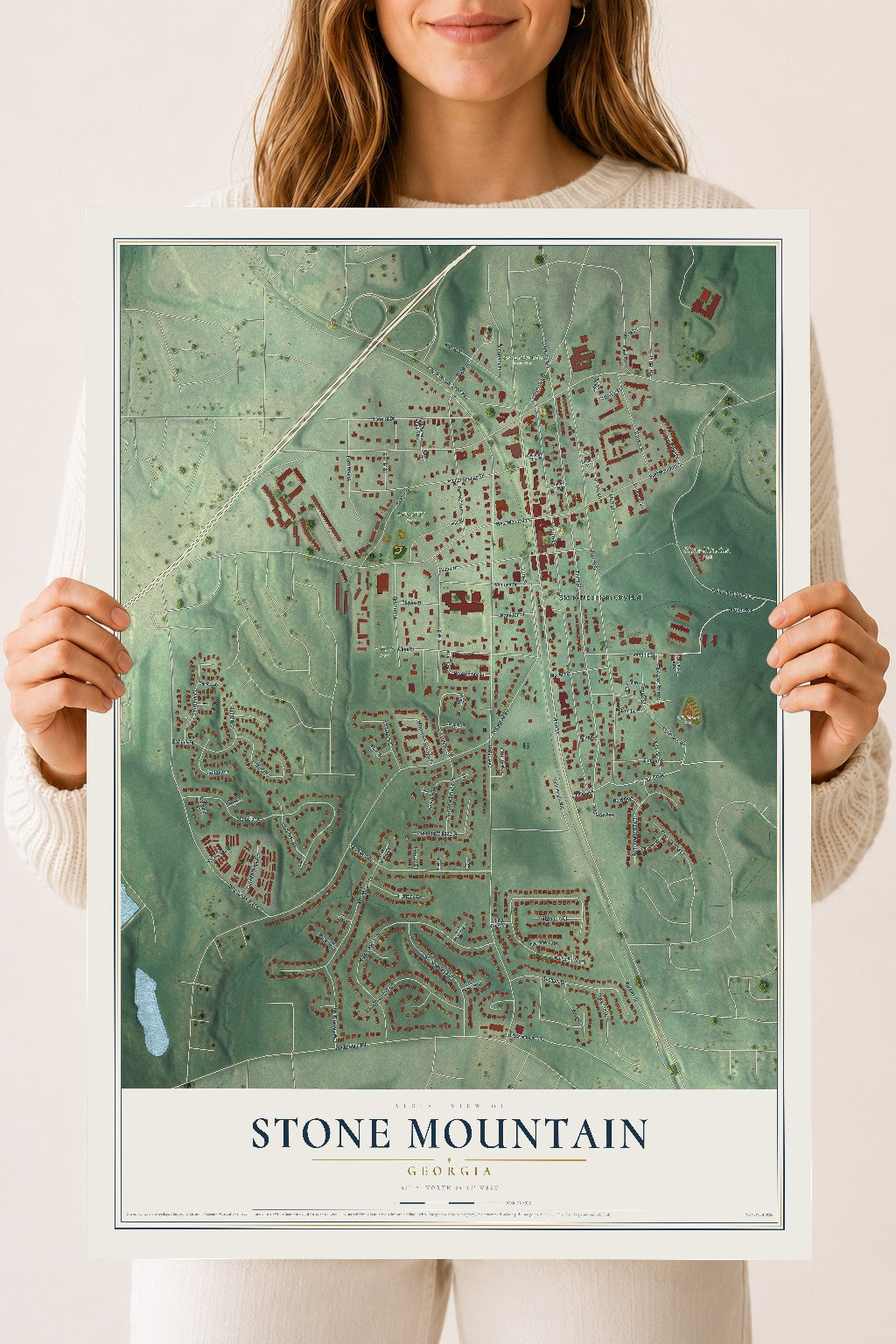 Stone Mountain, Georgia map print, 18" x 24" Archival Matte Print mockup
