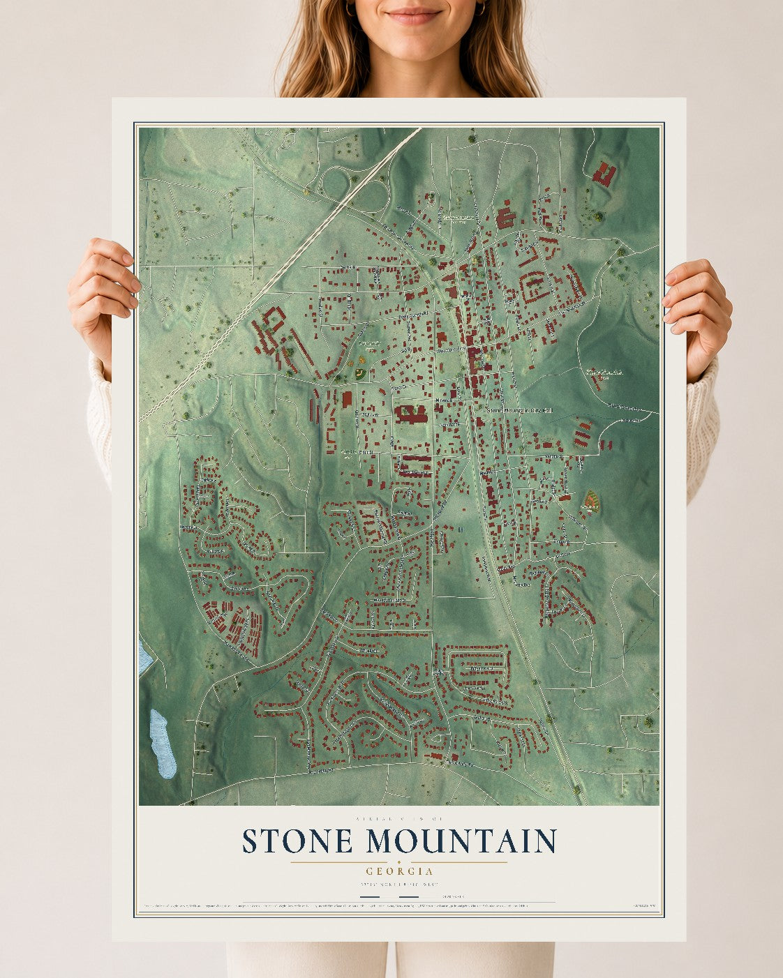 Stone Mountain, Georgia map print, 24" x 36" Archival Matte Print mockup
