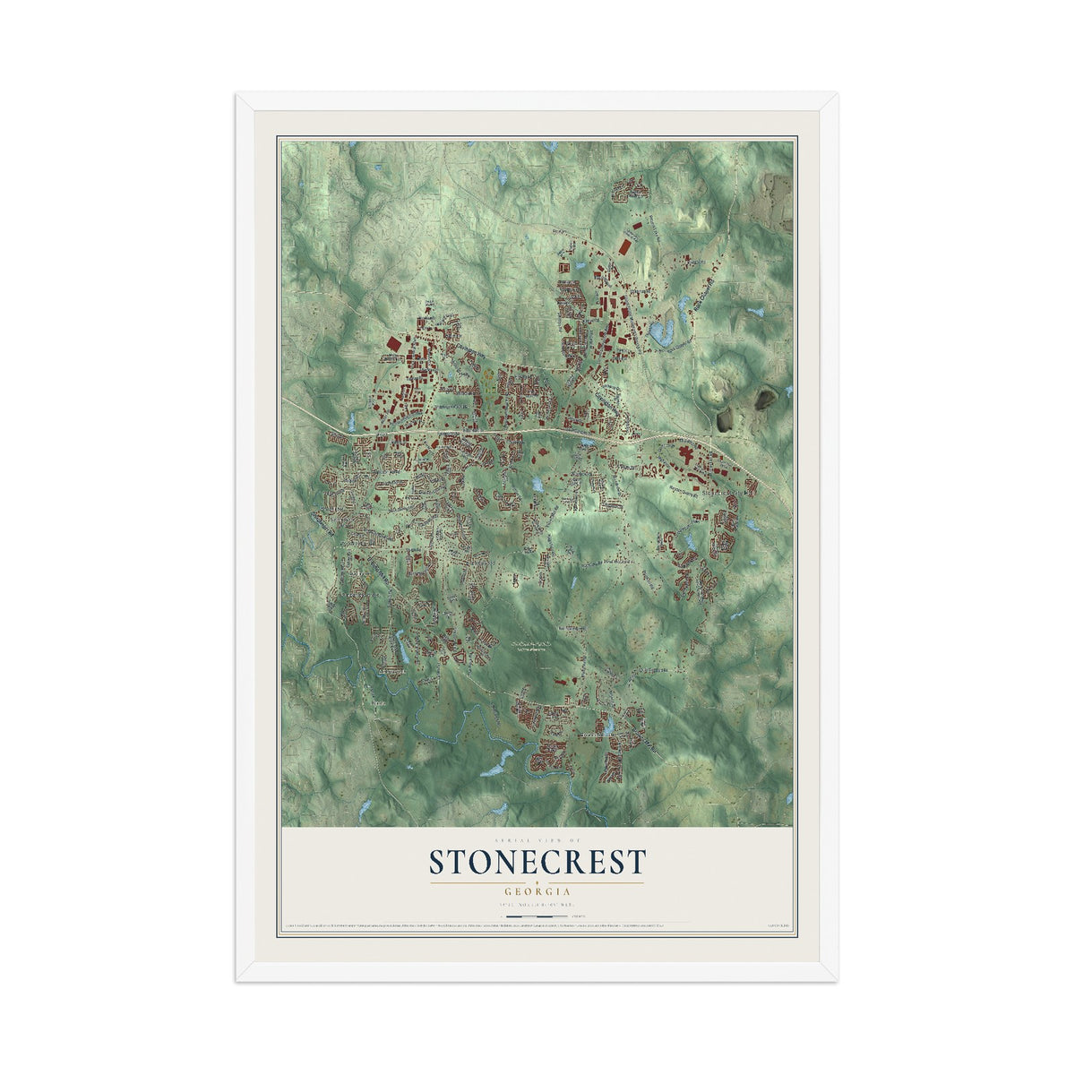 Stonecrest, Georgia map print, 12" x 18" W/ White Ayous Wood Frame mockup