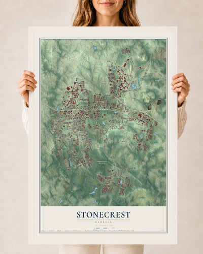 Stonecrest, Georgia map print, 24" x 36" W/ White Ayous Wood Frame mockup