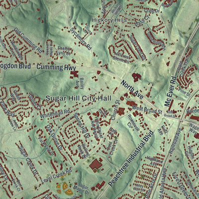 Close-up 1 of the Sugar Hill, Georgia map artwork
