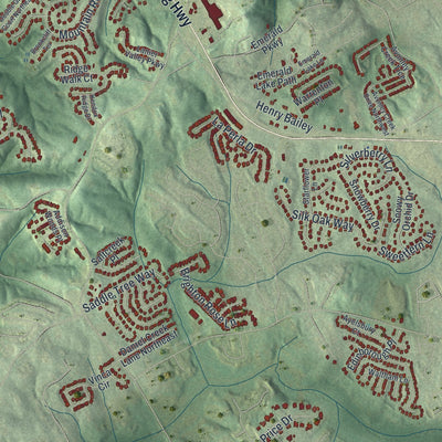 Close-up 2 of the Sugar Hill, Georgia map artwork