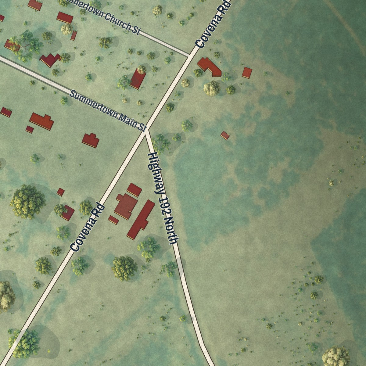 Close-up 1 of the Summertown, Georgia map artwork