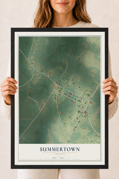 Summertown, Georgia map print, 18" x 24" W/ Black Ayous Wood Frame mockup