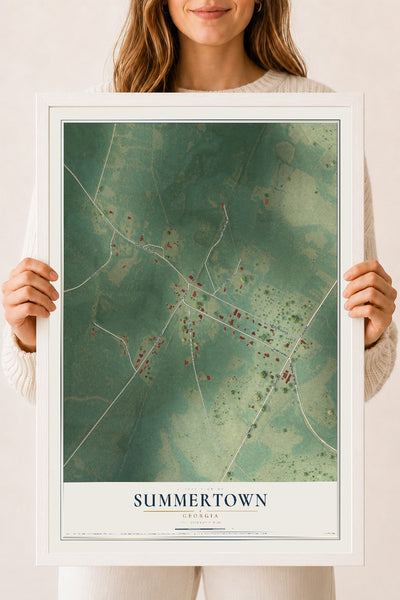 Summertown, Georgia map print, 18" x 24" W/ White Ayous Wood Frame mockup