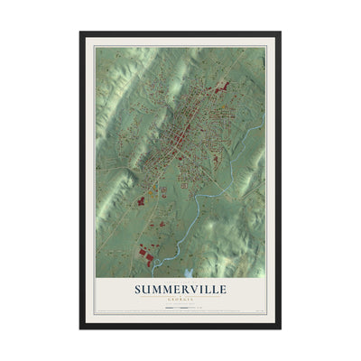 Summerville, Georgia map print, 12" x 18" W/ Black Ayous Wood Frame mockup