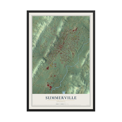 Map of Summerville, Georgia, 12 x 18 inch print in a black wood frame