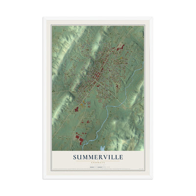 Summerville, Georgia map print, 12" x 18" W/ White Ayous Wood Frame mockup