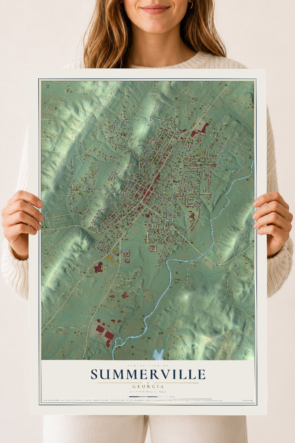 Summerville, Georgia map print, 18" x 24" Archival Matte Print mockup