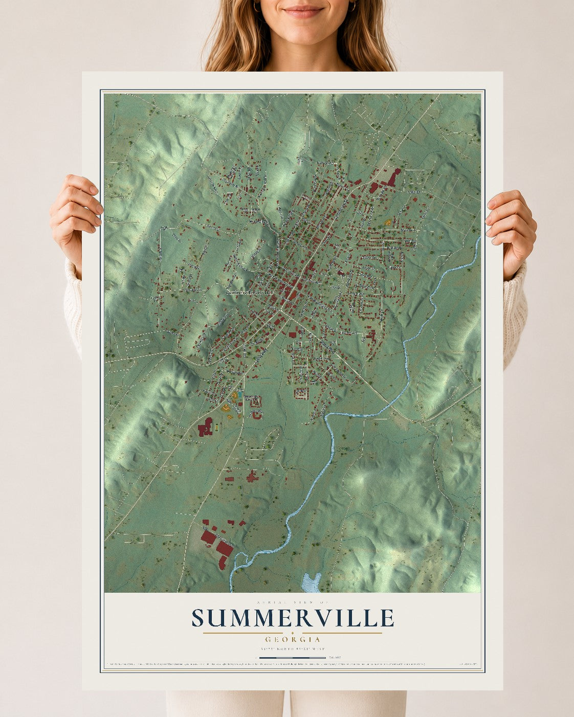 Summerville, Georgia map print, 24" x 36" Archival Matte Print mockup