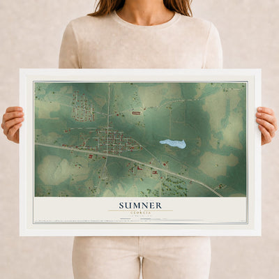 Sumner, Georgia map print, 12" x 18" W/ White Ayous Wood Frame mockup